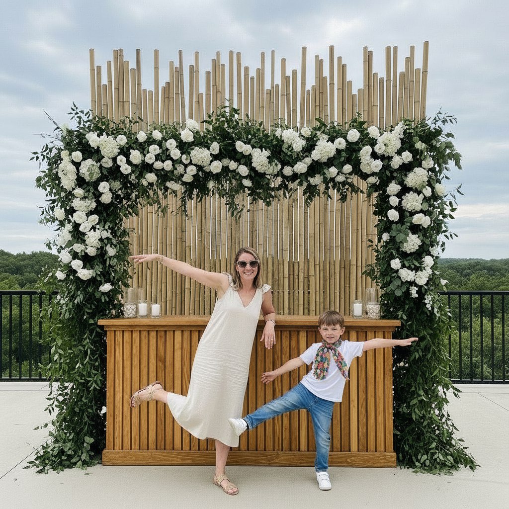 Family in front of outdoor bar